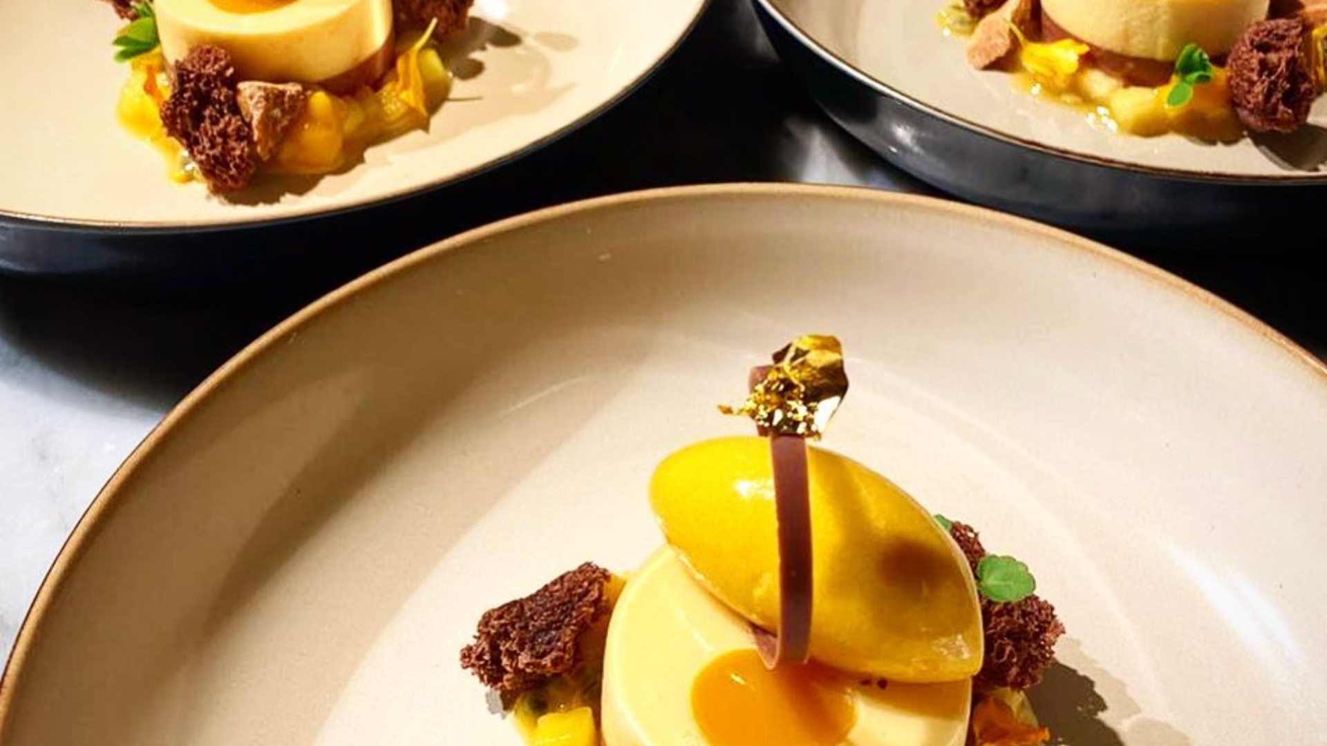 Crème Brûlée with Ghana Mango and Orange-Olive Sorbet - Original Beans